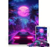Puzzle Neon Drive Under The Moon 1000 pièces pour Adolescents, Jeu de réflexion Anti-Stress, Bords précis, (50x75cm)