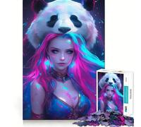 Puzzle Neon Girl avec Panda pour Adolescents, 1000 pièces, Jeu de logique, Amusant et décontracté, découpe de précision, (50x75cm)
