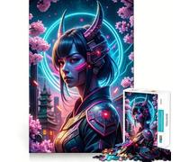 Puzzle néon Japonais samouraï Fille pour Adolescents, 1000 pièces, Jeu de réflexion Anti-Stress, découpe Premium, Cadeau Exceptionnel (38x52cm)