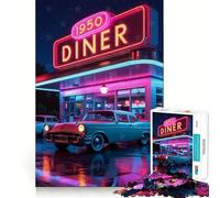 Puzzle Neon Night Diner 1000 pièces pour Adolescents, Jeu de réflexion Anti-Stress, Bords précis, (38x52cm)