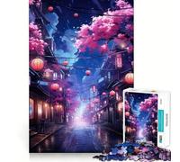 Puzzle Neon Sakura Blossom Street pour Adultes, 1000 pièces, Jeu de réflexion Relaxant et Amusant, Bords Nets, pièce de Collection Artistique (50x75cm)
