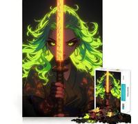Puzzle Neon Samurai Girl pour Adolescents, 1000 pièces, Jouet d'entraînement cérébral, Image relaxante à Assembler, Surprise chaleureuse (38x26cm)
