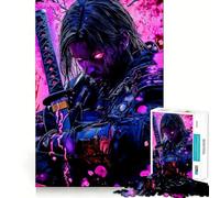 Puzzle néon Samurai Japan 1000 pièces pour Adultes Renforce la mémoire, apaise l'esprit, qualité supérieure, Surprise chaleureuse (38x52cm)