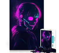 Puzzle Neon Skull Girl 1000 pièces pour Adolescents, Jeu d'entraînement cérébral, Moment de Partage en Famille, Cadeau créatif (38x52cm)