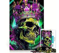Puzzle Neon Skull King 1000 pièces pour Adolescents Renforce la mémoire, soulage la Tension, Bords de qualité, Cadeau de Noël (50x75cm)