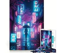 Puzzle Neon Tokyo Nuit Pluvieuse pour Adolescents 1000 Pièces Souvenirs, Stimulation, Détente, Découpe Propre, Liste de souhaits du Père Noël (38x52cm)