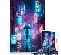 Puzzle Neon Tokyo Nuit Pluvieuse pour Adolescents 1000 Pièces Souvenirs, Stimulation, Détente, Découpe Propre, Liste de souhaits du Père Noël (38x52cm)