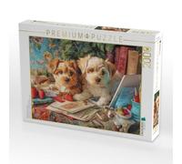 Puzzle · Niedliche Tierwohnungen | Zwei Hundewelpen an Herrchens Platz · 2000 pièces · Format assemblé 90 × 67 cm · CALVENDO Puzzle