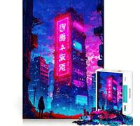 Puzzle Night City Neon 1000 pièces pour Adolescents Jeu apaisant et Relaxant Découpe Nette (38x52cm)
