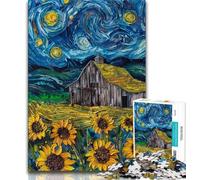 Puzzle Night Sky Tournesols la Nuit pour Adultes et Adolescents, Puzzle pour Tuer Le Temps avec des pièces de Formes aléatoires entièrement emboîtables 38x26cm