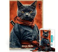 Puzzle Ninja Cat Poster, 1000 pièces, Casse-tête Difficile pour Adultes, Jeu de logique Solide, Simple et Amusant, découpe de précision, Cadeau de Noël (38x26cm)