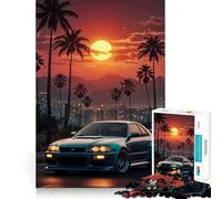 Puzzle Nissan R Synthwave City View 1000 pièces pour Adolescents Détente et créativité Cadeau Artistique (38x26cm)