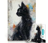Puzzle Noir Feline Elegance 1000 pièces, Jeu d'éveil et de réflexion, pièce de Collection découpée avec précision (38x52cm)