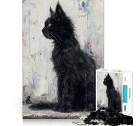 Puzzle Noir Feline Grace pour Adolescents, 1000 pièces, pour stimuler la mémoire, Jeu d'intérieur, Image à Assembler, Cadeau de Noël (50x75cm)