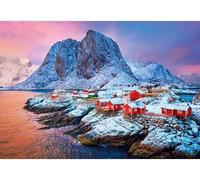 Puzzle norvège Village hamnoy sous la Neige - 500 Pieces - Set Puzzle Collection Paysage mer et Montagne + Carte Animal