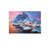Puzzle Norvege Village Hamnoy Sous La Neige - 500 Pieces - Set Puzzle Collection Paysage Mer Et Montagne + 1 Carte Tigre