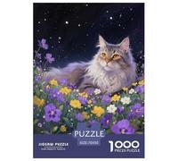 Puzzle Norwegian Forest Chat 1000 Pièces en Carton pour Adultes Jeu ÉduChatif Jeu De Défi Casse-tête Chat Fleurs Cadeau Famille Décoration Intérieure 70x50cm/1000pcs