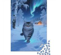 Puzzle Norwegian Forest Chat 1000 Pieces pour Adultes,Aurore boréale dans la Neige Un Jeu De Dexérité Très Difficile Jeu ÉduChatif avec des Défis l'art De La Décoration Moderne 1000pcs (75x50cm)
