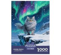 Puzzle Norwegian Forest Chat avec 1000 Pièces pour Adultes,Aurore boréale sur Neige Un Jeu De Dexérité Très Difficile Puzzle ÉduChatif Aux Défis l'art De La Décoration Moderne 38x26cm/1000pcs