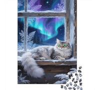 Puzzle Norwegian Forest Chat Composé De 1000 Pièces pour Adultes,Aurore Scène de Neige Un Jeu De Dexérité Très Difficile Puzzle en Bois Jeu D'intelligence Jeu ÉduChatif 1000pcs (75x50cm)