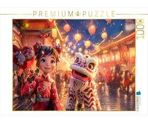 Puzzle · Nouvel an Chinois avec des lanternes en Forme de cerf-Volant et | une scène de filles en 3D · Une jeune fille en 3D vit une scène… · 1000 pièces · Format assemblé 64 × 48 cm · CALVENDO Puzzle