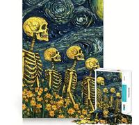 Puzzle Nuit Étoilée Squelettes pour Adultes 1000 Pièces Stimule la Mémoire Soulage Le Stress Bords Lisse 38x26cm