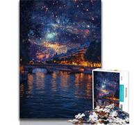 Puzzle Nuit étoilée sur la Seine pour Adultes 1000 pièces, Jeu Stimulant et Jeu Familial avec des pièces de Formes aléatoires entièrement emboîtables 50x75cm