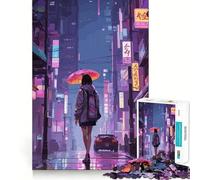 Puzzle Nuit pluvieuse Tokyo 1000 pièces pour Adultes, Jeu de réflexion, Divertissement paisible, pièce de Collection aux découpes soignées (38x26cm)