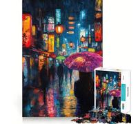 Puzzle Nuit pluvieuse Tokyo pour Adolescents, 1000 pièces, Collection Recall Upgrade Calm Relax Clear Cut Art (50x75cm)