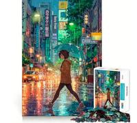 Puzzle Nuit pluvieuse Tokyo pour Adolescents, 1000 pièces, Collection Recall Upgrade Calm Relax Clear Cut Art (38x52cm)