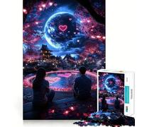Puzzle Nuit Romantique sous la Lune pour Adultes, 1000 pièces, Jeu de réflexion, Anti-anxiété, Objet de Collection aux découpes soignées (38x26cm)