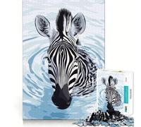 Puzzle numérique 1000 pièces Zèbre dans l'eau Un Jeu cognitif Amusant aux pièces Robustes et aux découpes nettes,idéal pour Un Moment de Calme et Un Exercice Mental à la Maison (38x52cm)
