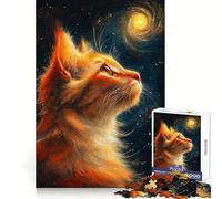 Puzzle numérique de 1000 pièces représentant Un Chat contemplant Une Galaxie Découpe Lisse et Amusante Idéal pour stimuler la mémoire et apaiser l'esprit Cadeau d'anniversaire (38x52cm)