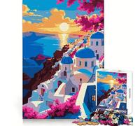 Puzzle numérique de 1000 pièces représentant Un Coucher de Soleil à Santorin, idéal pour Les Adolescents et Leurs activités cérébrales Un Cadeau de Saison apaisant et créatif (38x26cm)