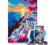 Puzzle numérique de 1000 pièces représentant Un Coucher de Soleil à Santorin, idéal pour Les Adultes Un Jouet Intelligent et Amusant à Collectionner, aux Bords Lisses (50x75cm)