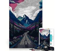 Puzzle numérique de 1000 pièces représentant Un Paysage de Route de Montagne, idéal pour Adultes Jeu de logique Puissant et apaisant, Bords Nets, Cadeau Artistique (38x52cm)