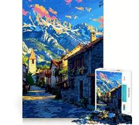 Puzzle numérique de 1000 pièces représentant Un Paysage de Village de Montagne, idéal pour Adultes Un Cadeau de qualité supérieure pour se détendre et se ressourcer (38x26cm)