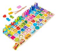 Puzzle numérique en bois | Jeu de pêche magnétique en bois | Jeux de comptage Reconnaître les formes, les couleurs et les chiffres arabes Développer la coordination œil-main Cadeau préscolaire pour