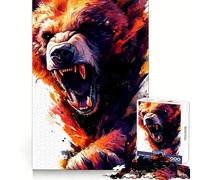 Puzzle numérique Ours Rugissant 1000 pièces pour Adolescents Amélioration de la mémoire Détente et Loisirs Découpe Nette Décoration Artistique (38x52cm)