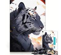 Puzzle numérique Tigre Blanc et Lune 1000 pièces Jeu de mémoire Amusant Bords Lisses,Assemblage Parfait Une façon divertissante d'occuper Les Heures vides (38x52cm)