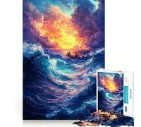 Puzzle Océan Ciel Orageux avec Ville pour Adolescents 1000 Pièces Jeu de Logique Solide et Silencieux Bords Clairs Cadeau Élégant (38x26cm)