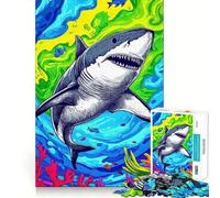 Puzzle Océan Coloré Requin 1000 Pièces pour Adolescents Amélioration de la Mémoire Détente et Amusant Pièce de Collection Art Découpée avec Précision 50x75cm