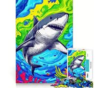 Puzzle Océan Coloré Requin 1000 Pièces pour Adolescents Jeu de Logique Clair Loisirs Faciles Découpe Parfaite Cadeau d'anniversaire 38x52cm