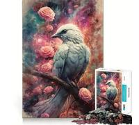 Puzzle Oiseau Blanc et Roses pour Adultes 1000 Pièces Jeu de Mémoire Assemblage Solide et Sécurisé Jeu de Connexions Significatif (50x75cm)
