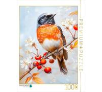 Puzzle · Oiseau Chanteur indigène Rougequeue à Front Blanc Peinture | Peinture détaillée d'un rougequeue à front blanc parmi des… · 1000 pièces · Format assemblé 64 × 48 cm · CALVENDO Puzzle