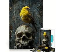 Puzzle Oiseau Jaune sur Crâne pour Adultes 1000 Pièces Jeu de Réflexion et d'Aptitude Découpe de Haute Précision Défi Divertissant pour Les Temps Passants (50x75cm)
