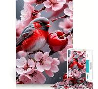 Puzzle Oiseau Rouge sur Branche de Cerisier en Fleurs, 1000 pièces, pour Adolescents, Jeu de logique et de Concentration, Jeu apaisant, découpe précise, (50x75cm)