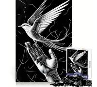 Puzzle Oiseau sur Main Noir et Blanc 1000 Pièces pour Adultes Concentration, Capacité, évasion, Assemblage, Cadeau Symbolique (38x52cm)