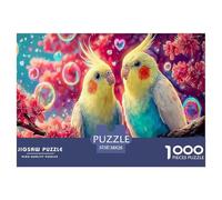 Puzzle Oiseaux Amoureux pour Adultes Éducatif Deux perroquets colorés avec Un cœur 1000pcs Idéal pour se détendre 38x26 cm