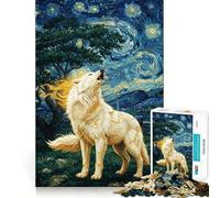 Puzzle Okami Hurlements sous la Nuit Étoilée 1000 Pièces pour Adolescents Stimulation Cérébrale Joie Familiale Bordure Parfaite Cadeau Souvenir (50x75cm)